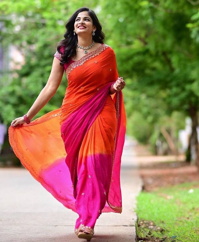 Pink woven design embellished sequinned designer saree