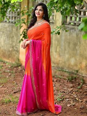 Pink woven design embellished sequinned designer saree 2