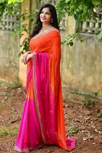 Pink woven design embellished sequinned designer saree
