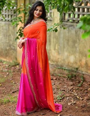 Pink woven design embellished sequinned designer saree 3