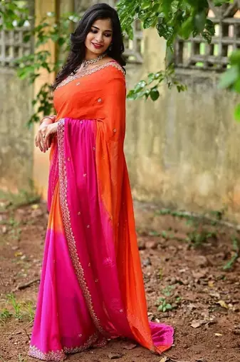 Pink woven design embellished sequinned designer saree