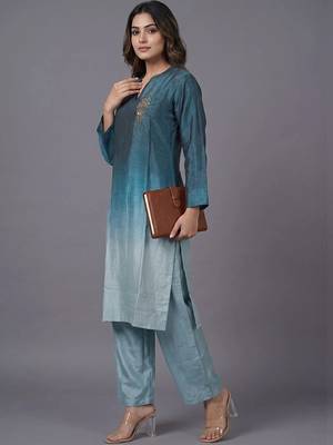women ombre dyed regular beads and stones kurta with trousers 1