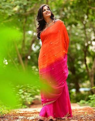 Pink woven design embellished sequinned designer saree 4