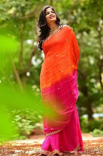 Pink woven design embellished sequinned designer saree