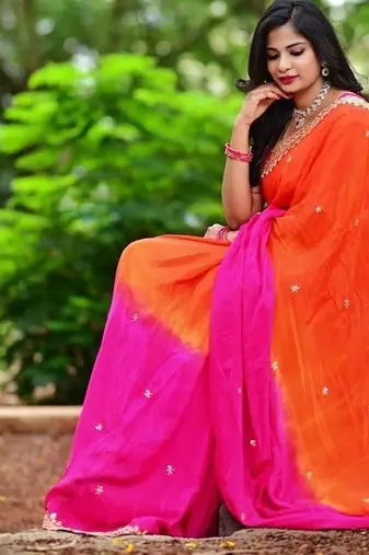 Pink woven design embellished sequinned designer saree