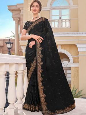 Black embellished pure chiffon saree 1
