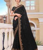 Black embellished pure chiffon saree