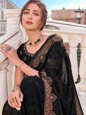 Black embellished pure chiffon saree 2