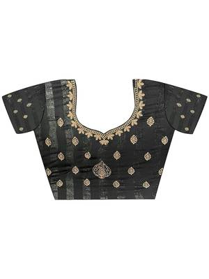 Black embellished pure chiffon saree 4