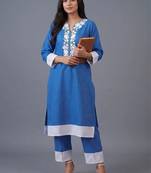 women ethnic motifs embroidered regular thread work kurta with trousers