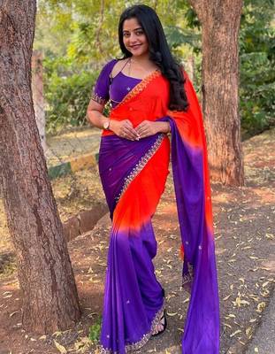 Purple women embellished sequinned sarees 1