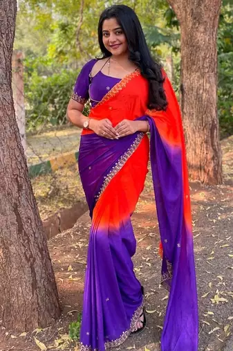 Purple women embellished sequinned sarees
