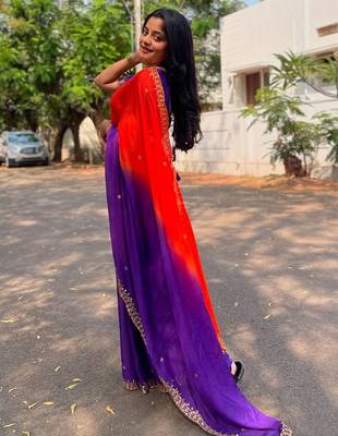 Purple women embellished sequinned sarees 2