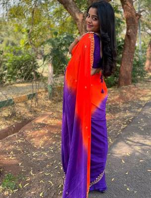 Purple women embellished sequinned sarees 3
