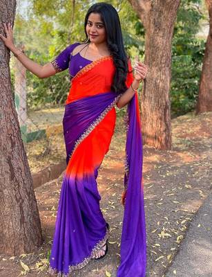 Purple women embellished sequinned sarees 4