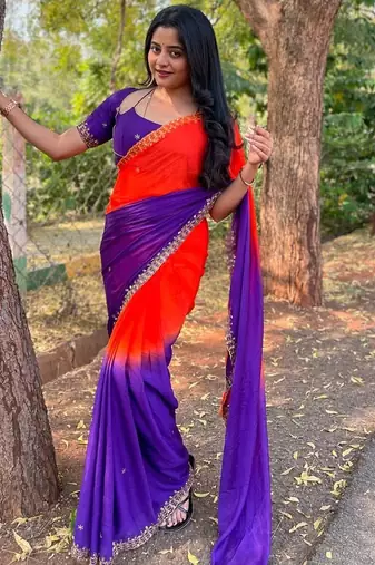 Purple women embellished sequinned sarees