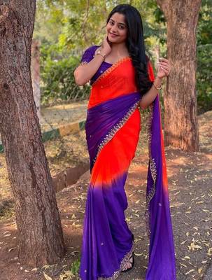 Purple women embellished sequinned sarees 5