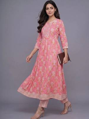 women ethnic motifs printed regular thread work kurta with trousers & with dupatta 5