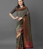 Green green & burgundy ethnic motifs zari silk blend banarasi saree