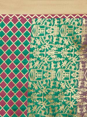 Green green & burgundy ethnic motifs zari silk blend banarasi saree 4