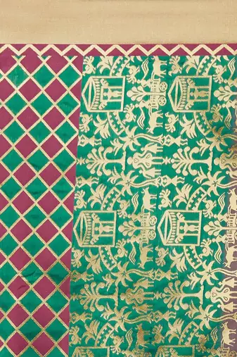 Green green & burgundy ethnic motifs zari silk blend banarasi saree
