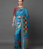 Blue blue & gold-coloured silk blend woven design banarasi saree
