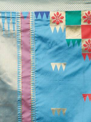 Blue blue & gold-coloured silk blend woven design banarasi saree 5