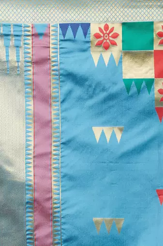 Blue blue & gold-coloured silk blend woven design banarasi saree