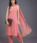 women regular thread work silk crepe kurta with trousers & with dupatta