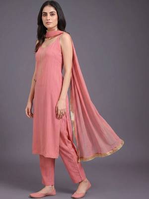 women regular thread work silk crepe kurta with trousers & with dupatta 4