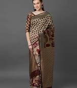 beige beige & maroon silk blend printed banarasi saree