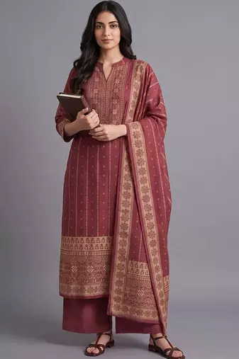 women ethnic motifs printed regular kurta with palazzos & with dupatta