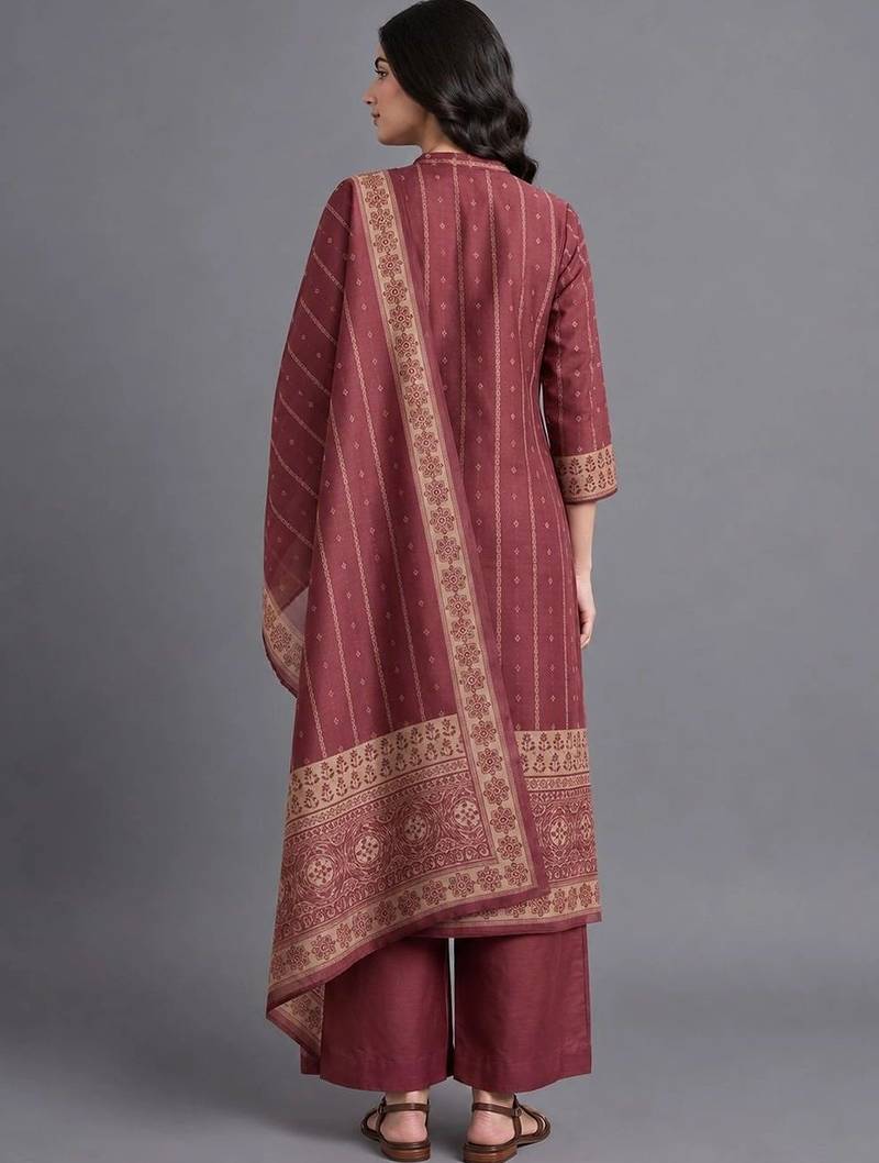 women ethnic motifs printed regular kurta with palazzos & with dupatta