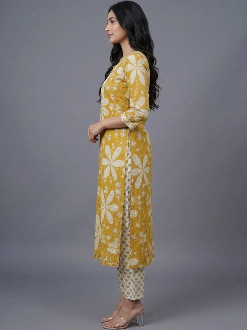 women floral printed regular kurta with trousers & with dupatta