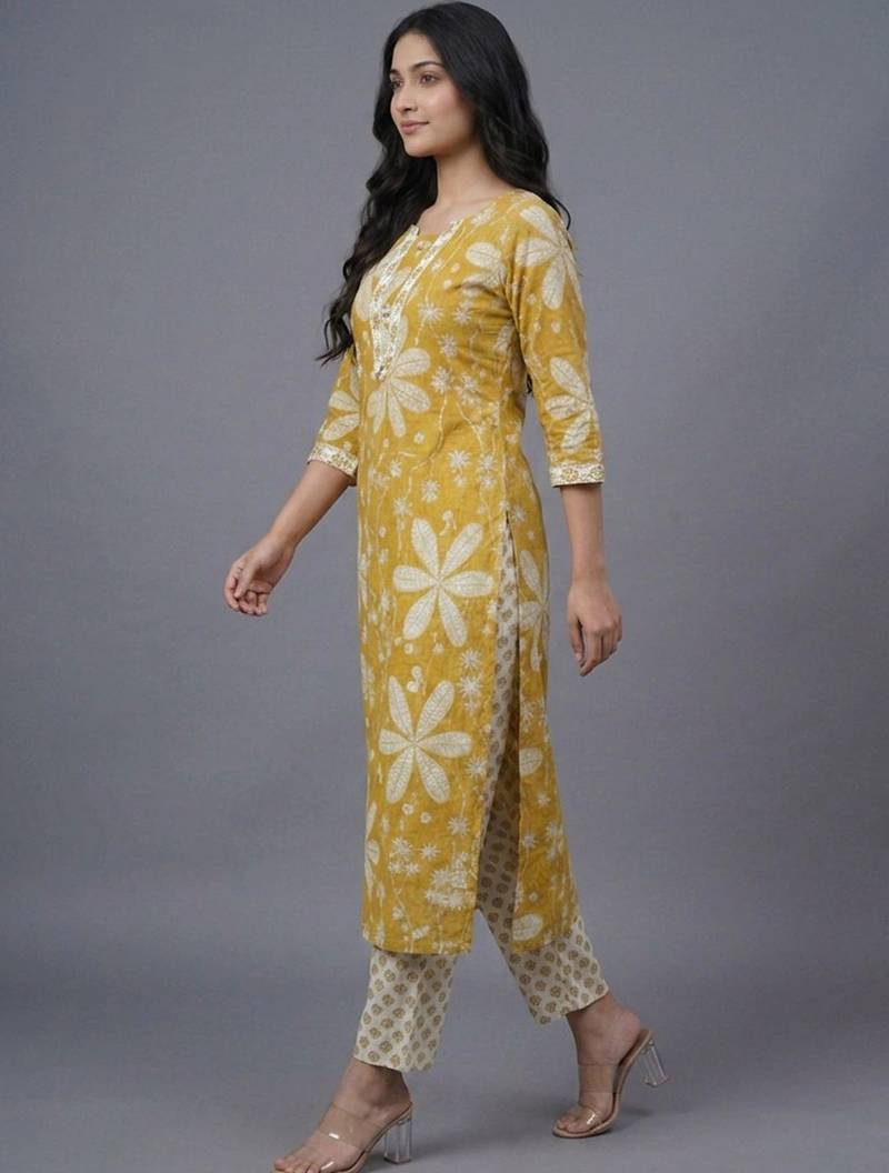 women floral printed regular kurta with trousers & with dupatta