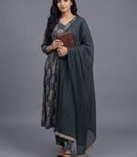 women ethnic motifs printed regular kurta with trousers & with dupatta