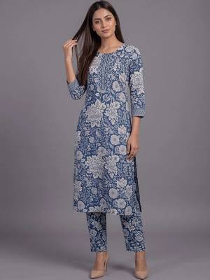 women floral printed regular kurta with trousers & with dupatta 6
