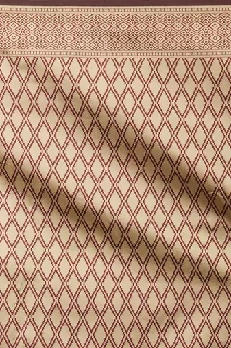 beige beige & maroon silk blend printed banarasi saree
