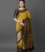 mustard mustard yellow silk blend solid banarasi saree