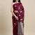 burgundy burgundy & silver-toned woven design zari lichi silk blend banarasi saree
