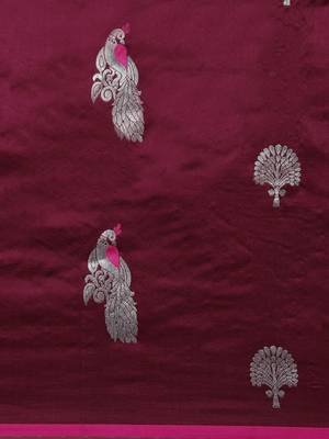 burgundy burgundy & silver-toned woven design zari lichi silk blend banarasi saree 4
