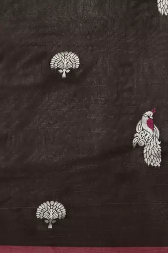 brown brown & silver-toned woven design zari lichi silk blend belted banarasi saree