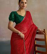 red ethnic striped printed leheriya saree