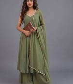 women ethnic motifs printed layered kurta with palazzos & with dupatta
