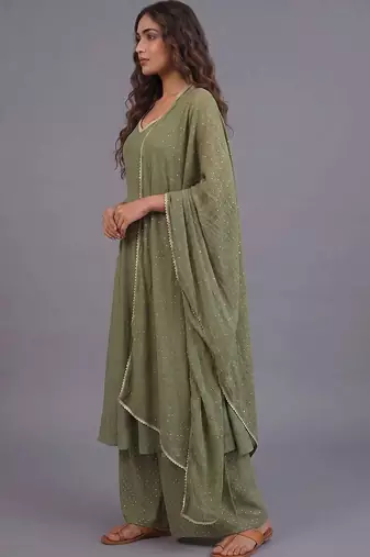 women ethnic motifs printed layered kurta with palazzos & with dupatta