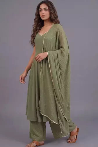 women ethnic motifs printed layered kurta with palazzos & with dupatta