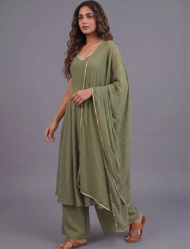 women ethnic motifs printed layered kurta with palazzos & with dupatta