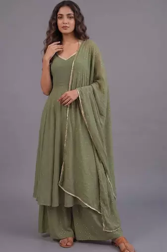 women ethnic motifs printed layered kurta with palazzos & with dupatta