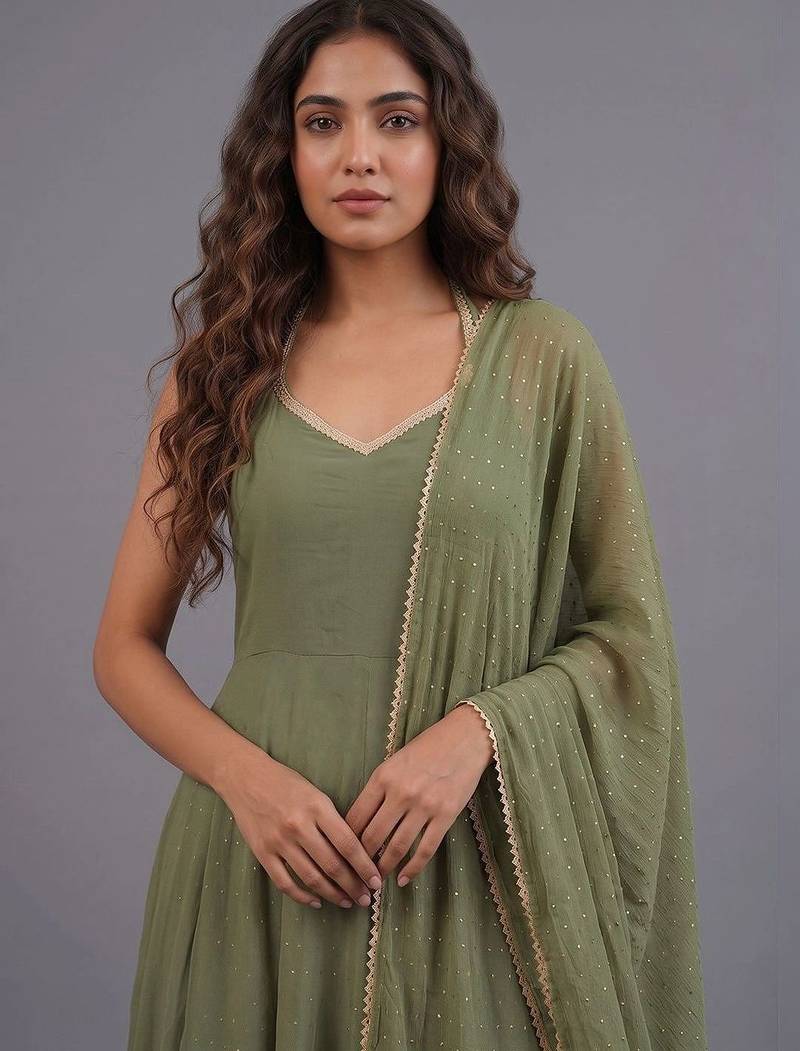 women ethnic motifs printed layered kurta with palazzos & with dupatta