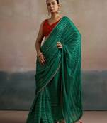 Green striped zari leheriya saree